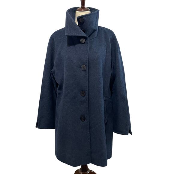 Ellen Tracy Winter Pea Coat Button Front Longline Wool Angora Women's 12 Navy - Picture 2 of 16